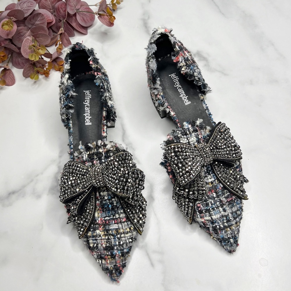 Jeffrey Campbell Valenti Mixed Media Bow Loafer Block Heel - Picture 3 of 11